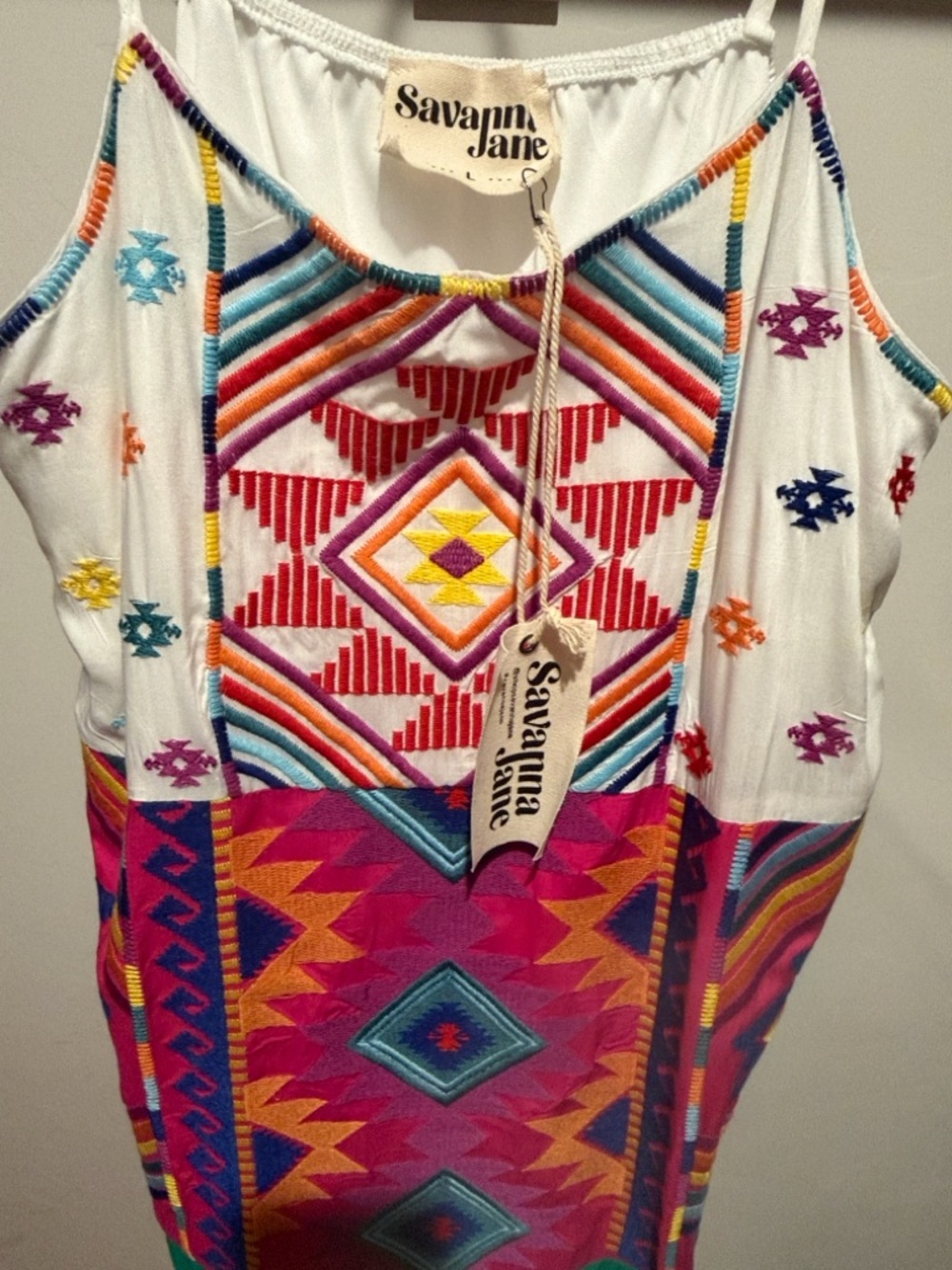 Savanna Jane Multicolor Embroidered Geometric Slip Dress - Picture 3 of 6